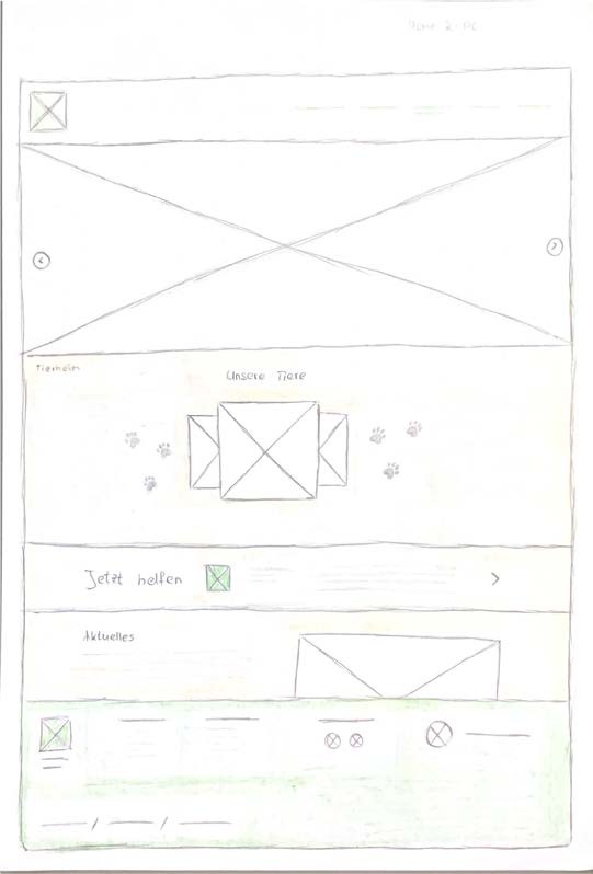 Erste grobe Scribble-Skizze der Website für den Desktop