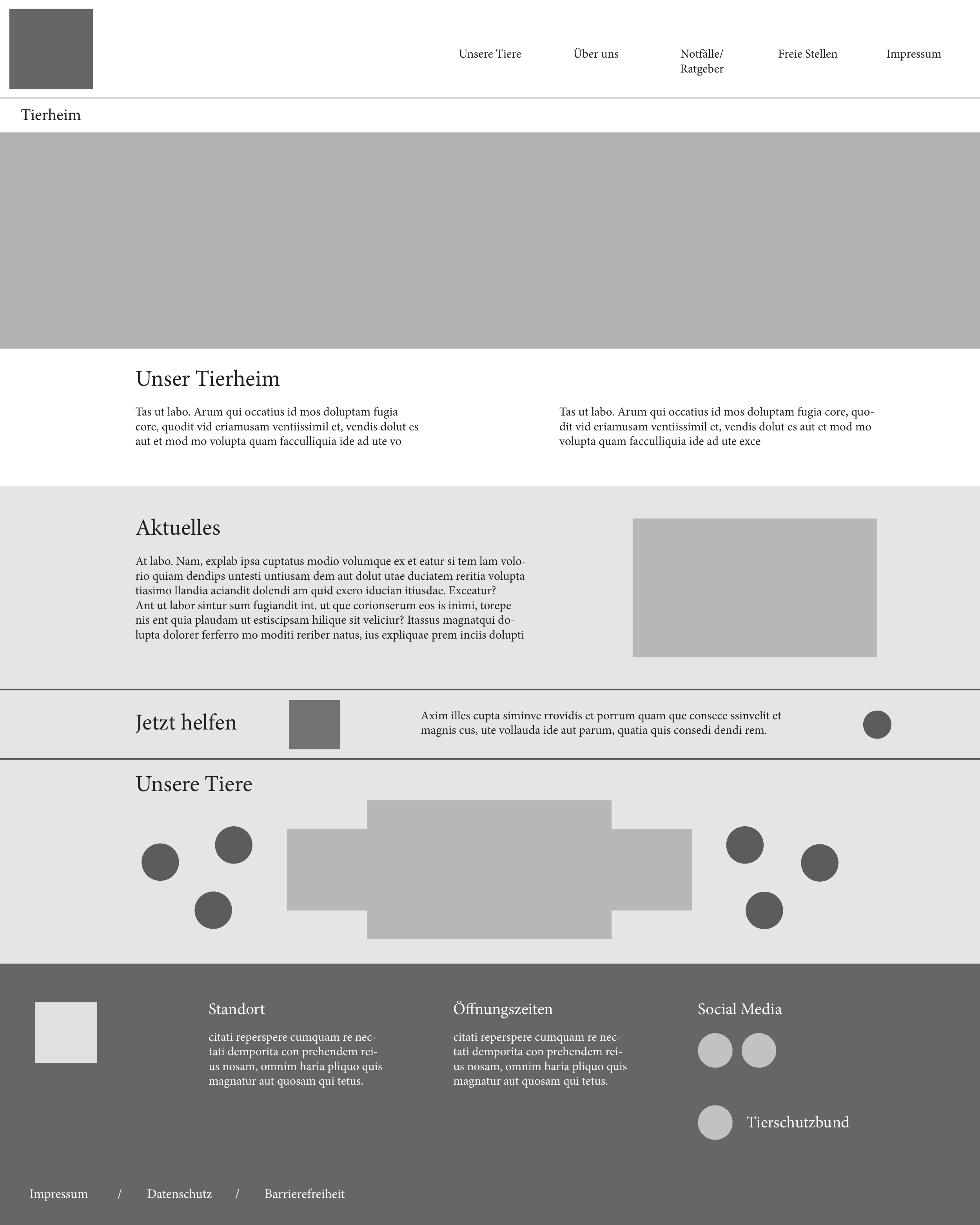 Ausgearbeitetes Wireframe der Tierheim-Website