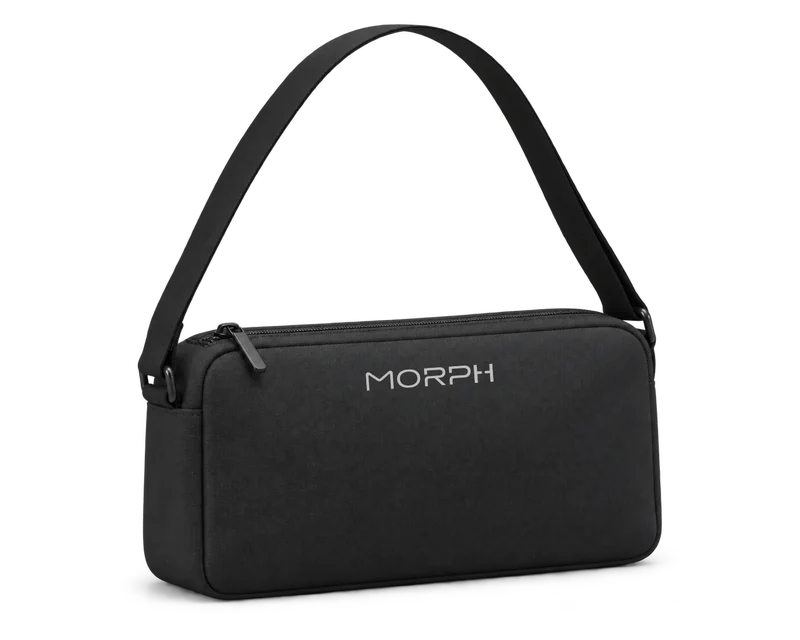 Compact dark gray Bag with a simple shoulder strap and a MORPH logo