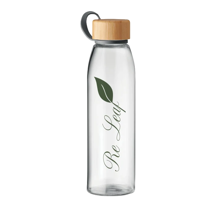 Transparente ReLeaf Trinkflasche mit Holzdeckel